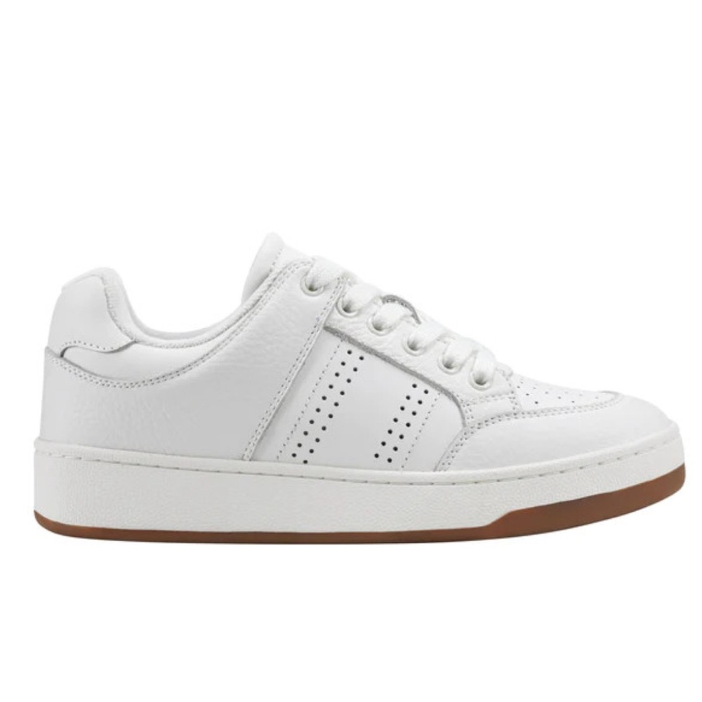 Marc Fisher White Leather Low-Top Sneakers with Gum Sole